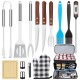 15pcs/set Grill Accessories Set, Stainless Steel BBQ Tools, Barbecue Thermometer, Tong, Spatula, Scraper, Fork, Brush, Gloves, Kitchen Cooking Supplies