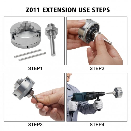 1 Set Z011 3-Jaw Lathe Chuck 4-Jaw Lathe Chuck Woodworking Accurate Power Tool For Mini Lathe Connecting Rod Three Four Jaw Chuck Extension Durable Electric Drill Mini Lathe Chuck With Connecting Rod And Short Sticks Self Centering Wood Turning Chuck