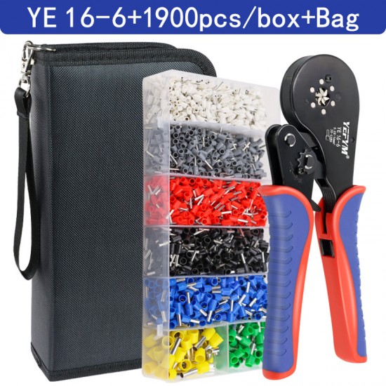 1 Set, Ferrule Crimping Tool Kit, AWG30-5 Self-adjustable Ratchet Wire Crimping Tool Kit Crimper Plier Set With 1900PCS Wire Terminals Crimping Connectors Wire End Ferrules