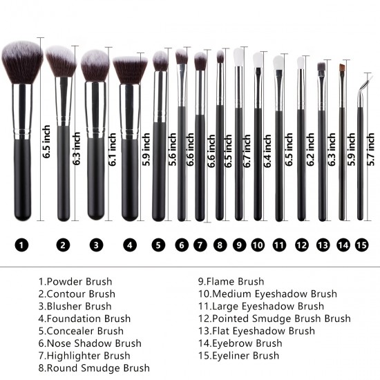 15pcs Professional Make-up Brushes Set Makeup Make Up Beauty Tools Soft Synthetic Hair With PU Leather Case