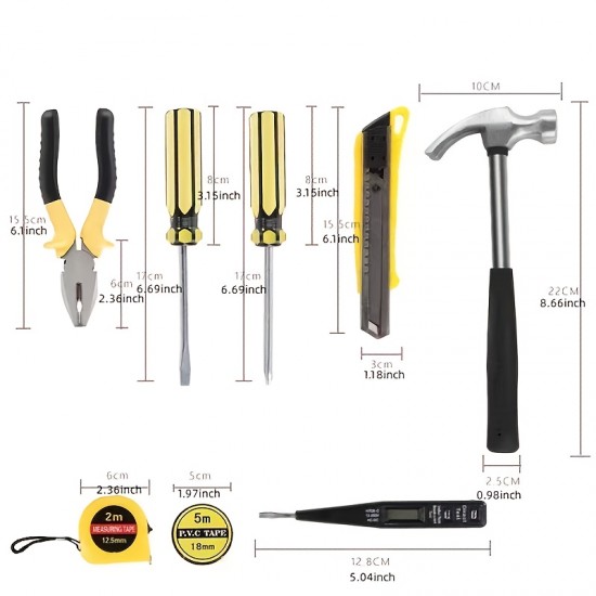 1pc Home Repair Toolbox, Repair Tools, Screwdriver, Meter Ruler, Wrench, Hammer, Vise, Hardware Tools