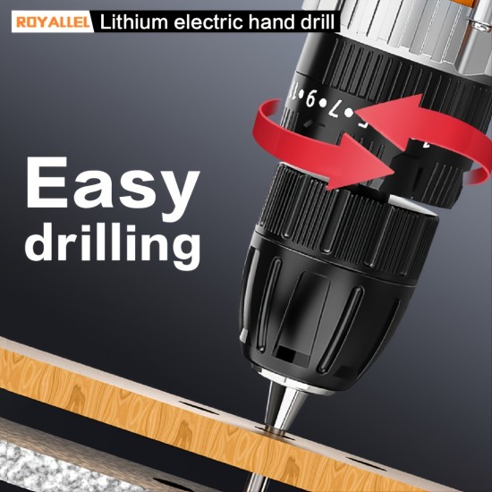 1 Set, Lithium Battery Rechargeable Hand Drill Kit, Cordless Drill Kit, Power Tools, Two-Speed Impact High Power Portable Electric Screwdriver For Household Industrial