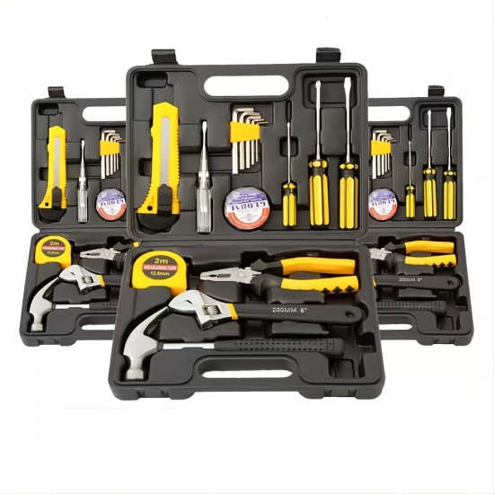 1pc Home Repair Toolbox, Repair Tools, Screwdriver, Meter Ruler, Wrench, Hammer, Vise, Hardware Tools