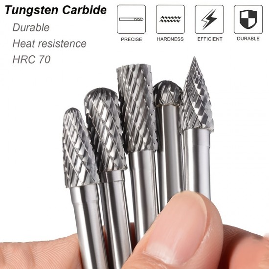 1pc Die Grinder Bit Tungsten Carbide Burrs Set 1/4 Shank Double Cut Solid Power Tools Rotary Files Bits For Metal Cutting Milling Carving